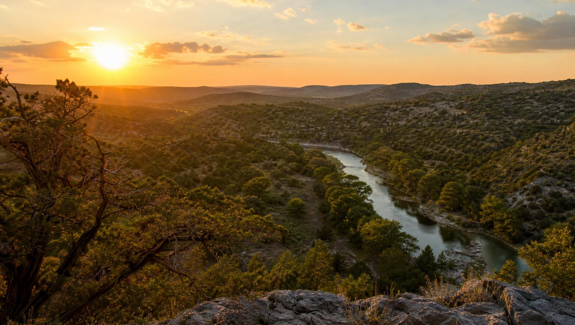 Texas Hill Country landscape at golden hour